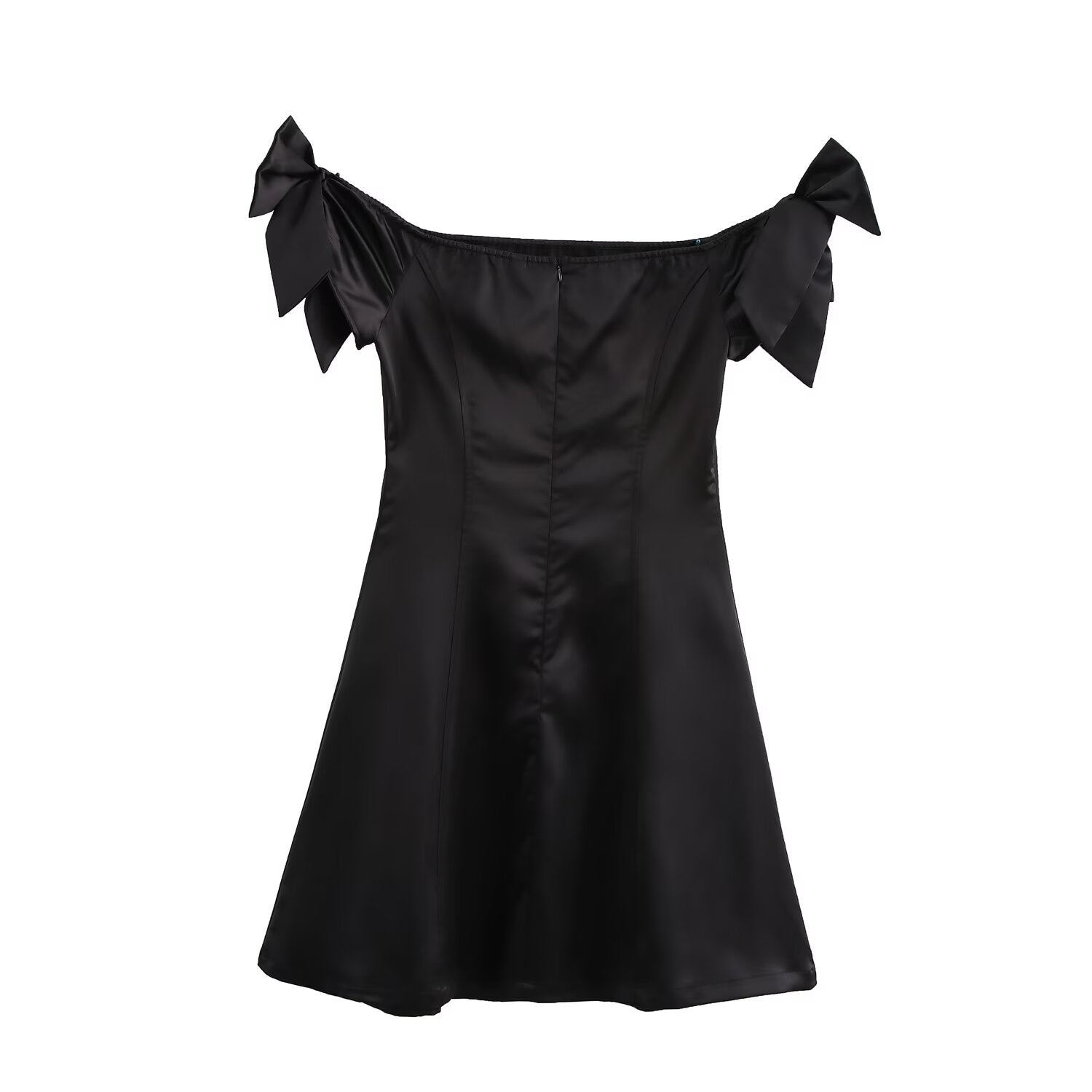 Off-Shoulder Bow Satin A-Line Mini Dress