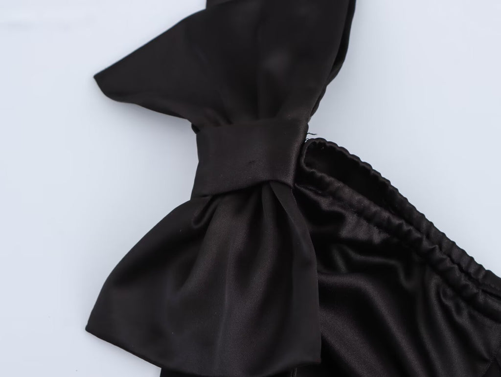 Off-Shoulder Bow Satin A-Line Mini Dress