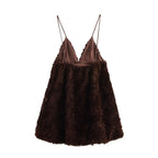 V-Neck Mesh Spaghetti-Strap A-Line Mini Dress