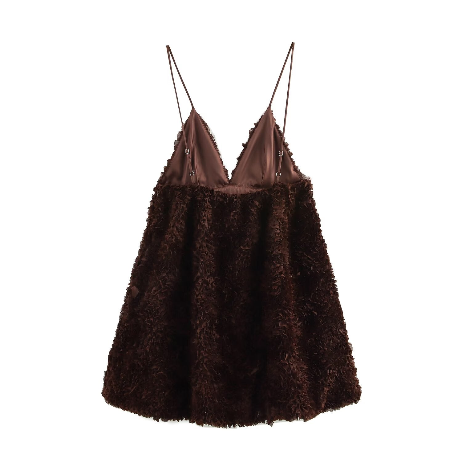 V-Neck Mesh Spaghetti-Strap A-Line Mini Dress