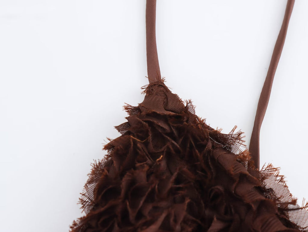 V-Neck Mesh Spaghetti-Strap A-Line Mini Dress