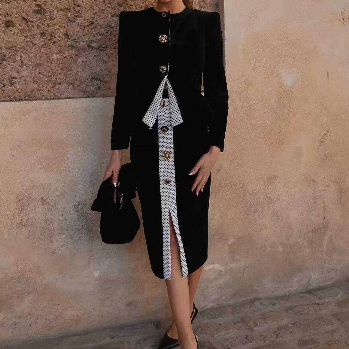 Women's Spring Summer Casual Round Blazer and Skirt Two-Piece Set