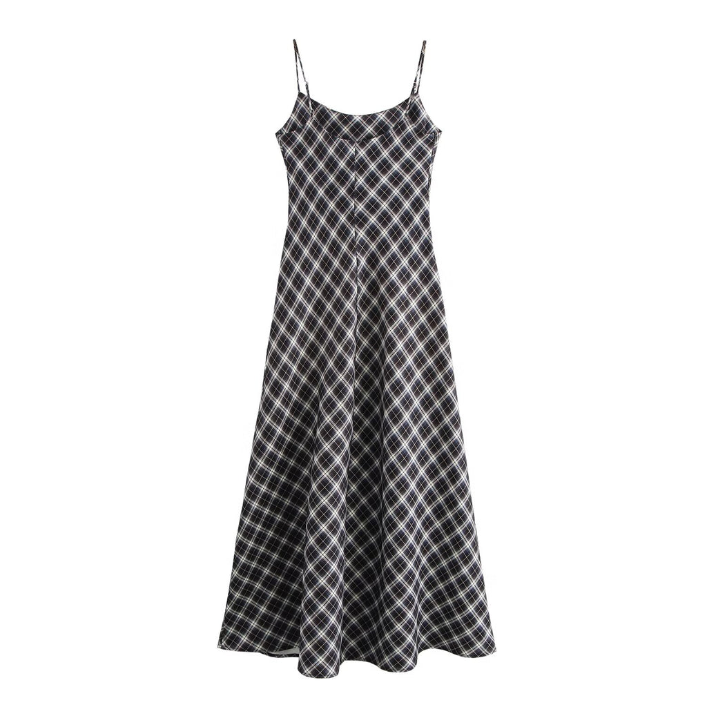 Autumn Winter Suspender Plaid Flannel Maxi Dress