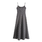 Autumn Winter Suspender Plaid Flannel Maxi Dress