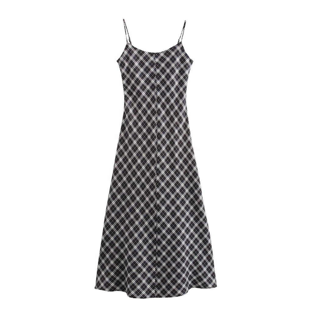 Autumn Winter Suspender Plaid Flannel Maxi Dress