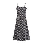 Autumn Winter Suspender Plaid Flannel Maxi Dress