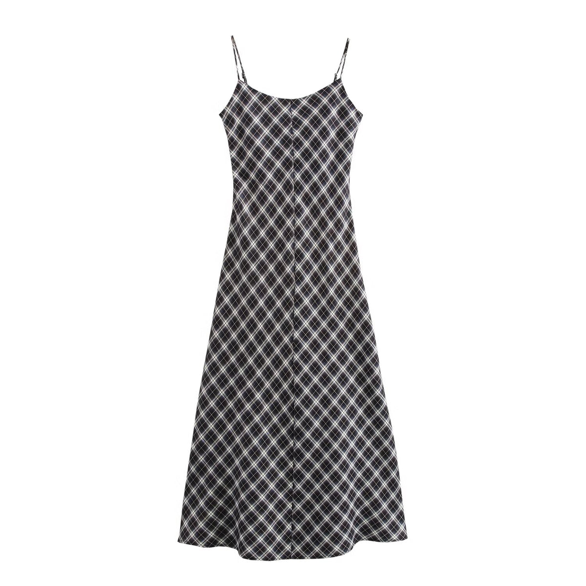 Autumn Winter Suspender Plaid Flannel Maxi Dress