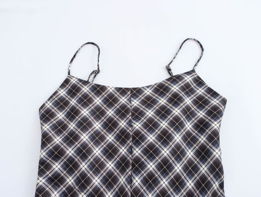 Autumn Winter Suspender Plaid Flannel Maxi Dress