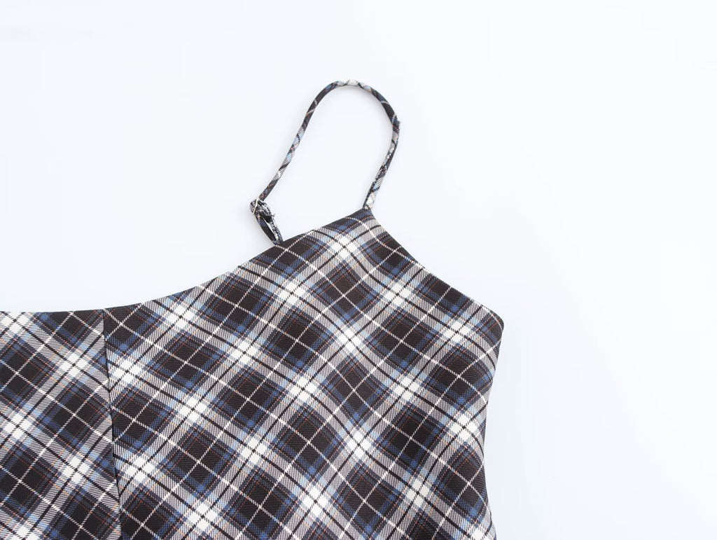 Autumn Winter Suspender Plaid Flannel Maxi Dress