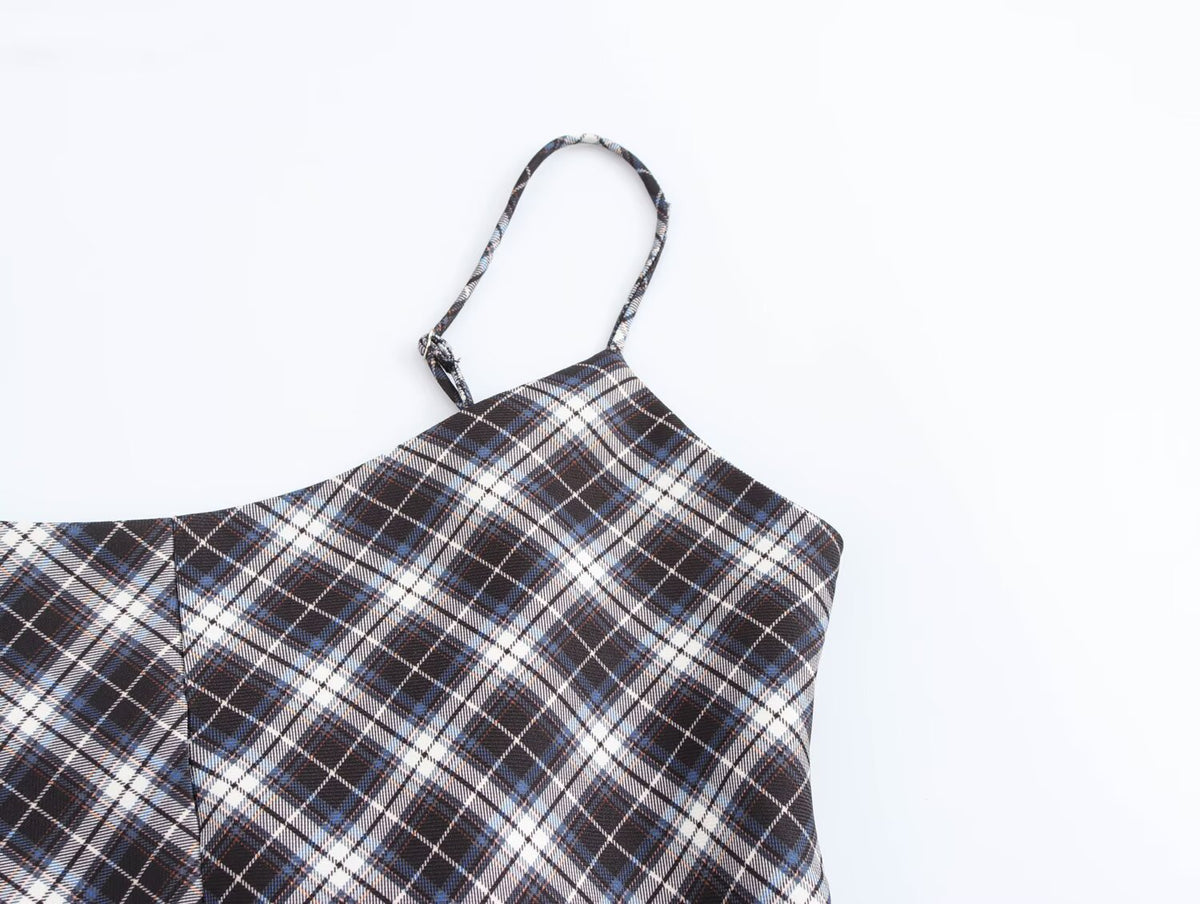 Autumn Winter Suspender Plaid Flannel Maxi Dress