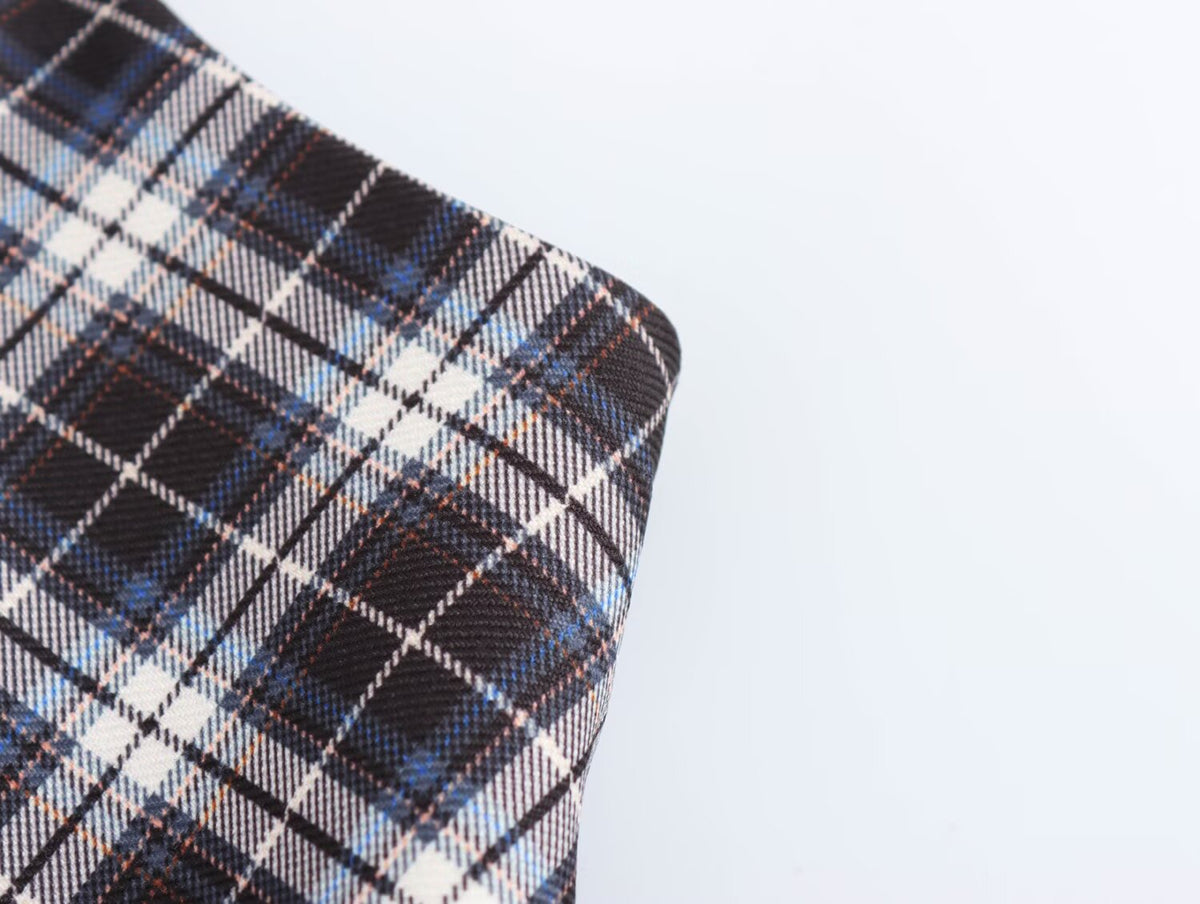 Autumn Winter Suspender Plaid Flannel Maxi Dress