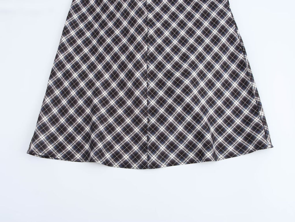 Autumn Winter Suspender Plaid Flannel Maxi Dress