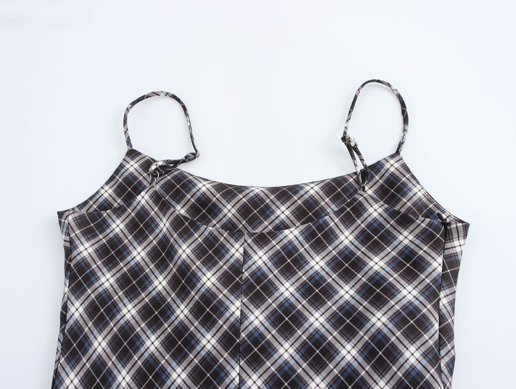 Autumn Winter Suspender Plaid Flannel Maxi Dress