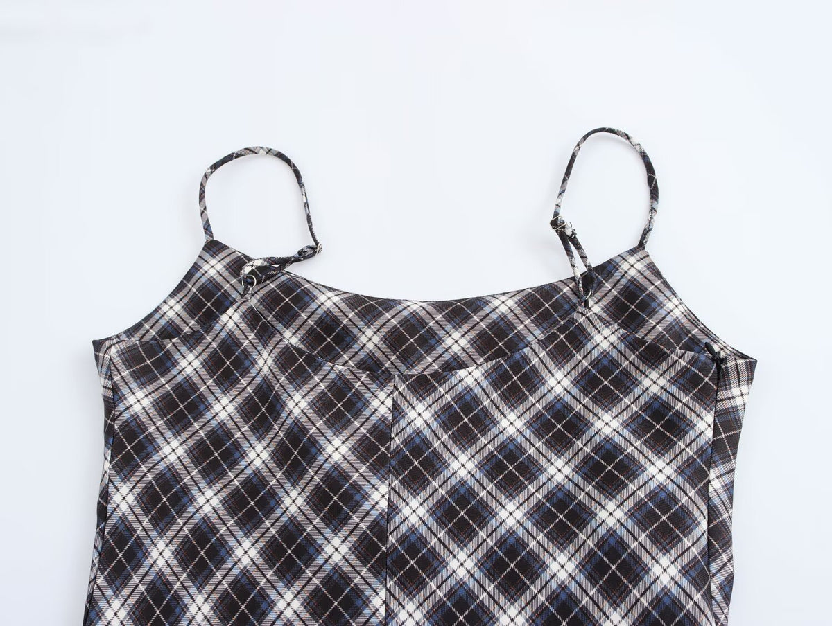 Autumn Winter Suspender Plaid Flannel Maxi Dress
