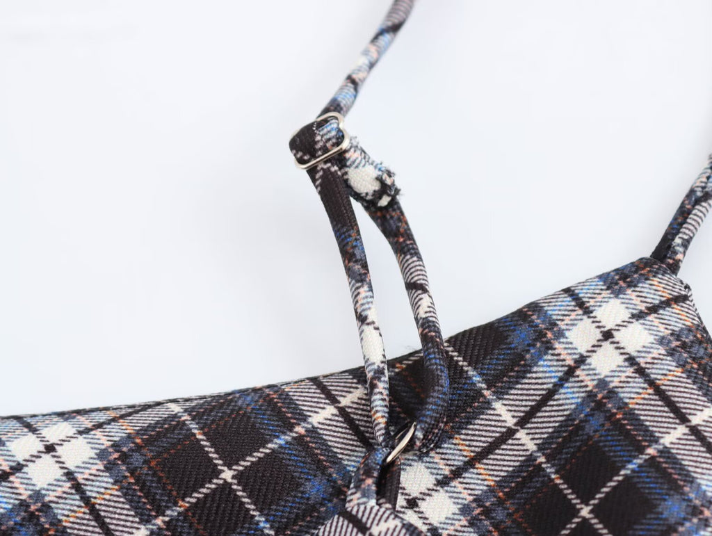 Autumn Winter Suspender Plaid Flannel Maxi Dress