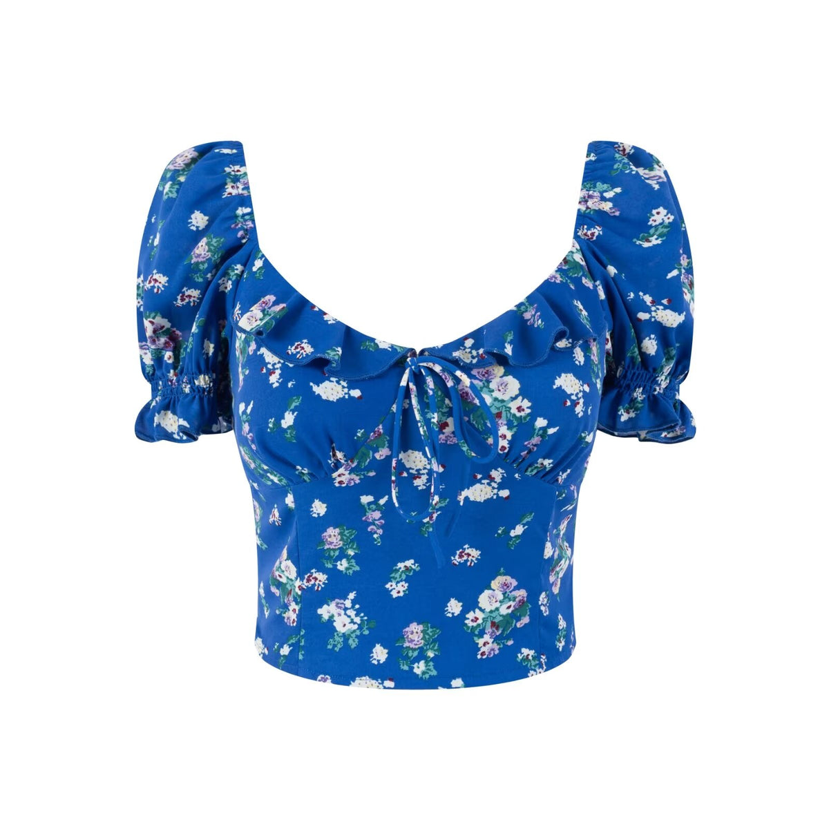 Women’s Black Floral Off Shoulder Puff Sleeve Crop Top