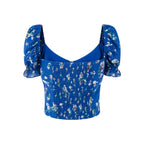 Women’s Black Floral Off Shoulder Puff Sleeve Crop Top
