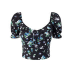 Women’s Black Floral Off Shoulder Puff Sleeve Crop Top