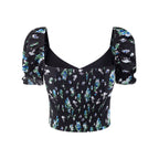 Women’s Black Floral Off Shoulder Puff Sleeve Crop Top