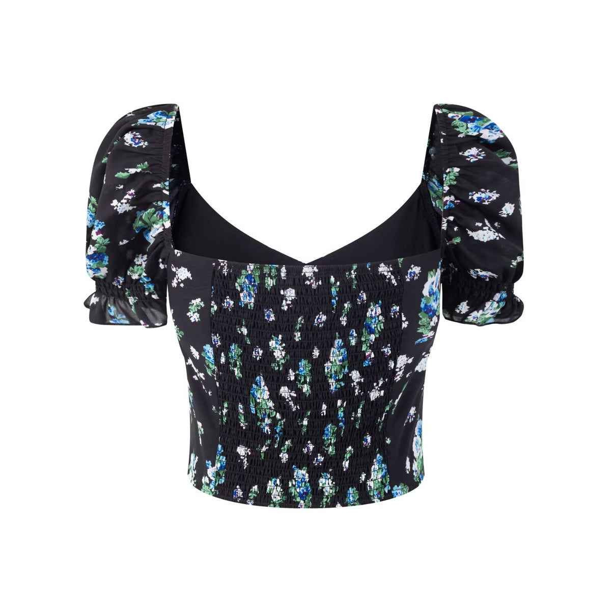 Women’s Black Floral Off Shoulder Puff Sleeve Crop Top