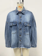 Women's Loose Denim Shirt Drop Shoulder Blue Large Pocket Shirt