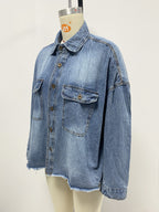 Women's Loose Denim Shirt Drop Shoulder Blue Large Pocket Shirt