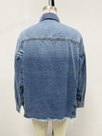 Women's Loose Denim Shirt Drop Shoulder Blue Large Pocket Shirt
