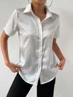Women's Satin Button Shirt Loose Top