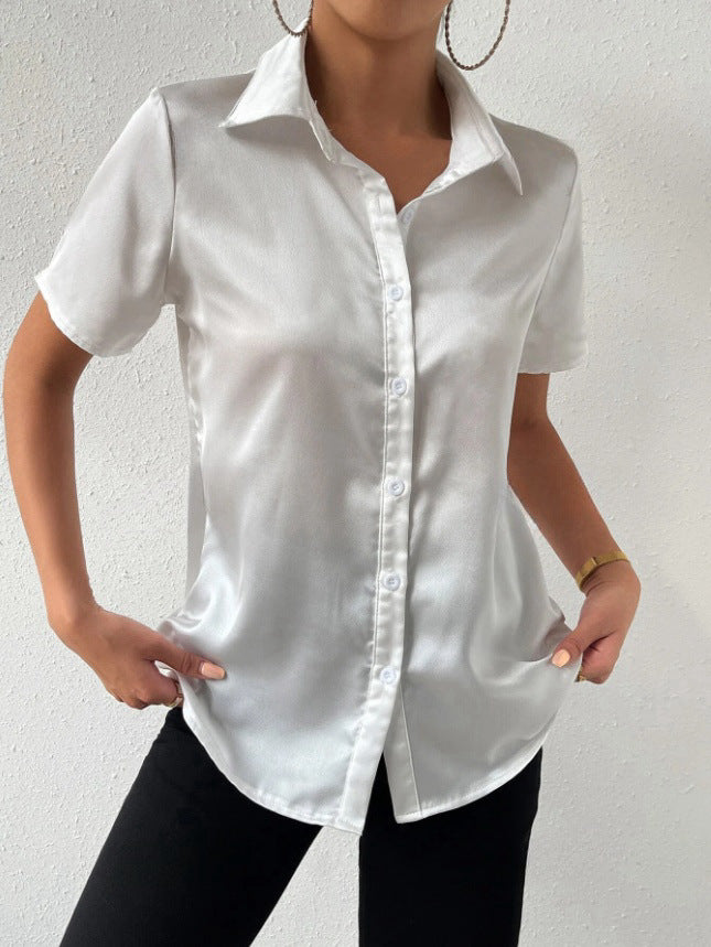 Women's Satin Button Shirt Loose Top