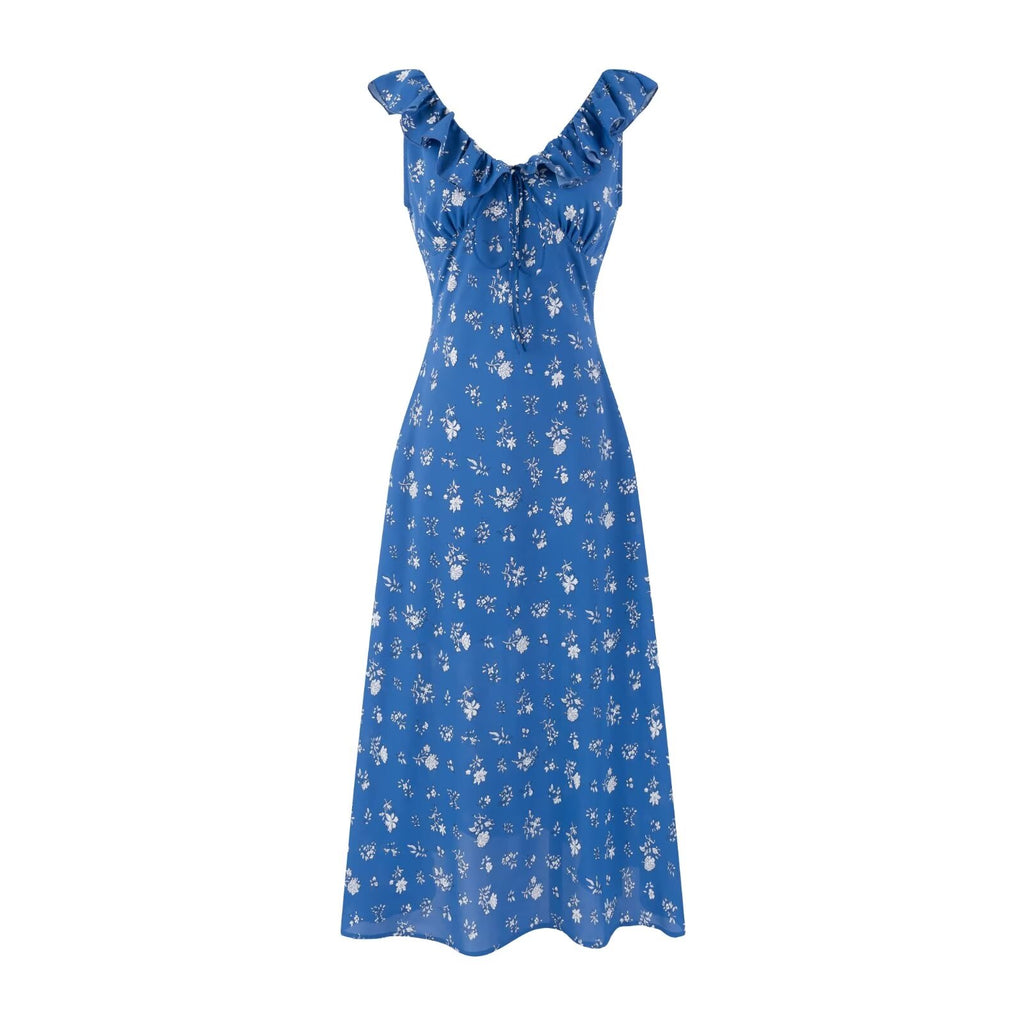 Women's Ruffle V-Neck Lace-Up Flutter-Sleeve Dress