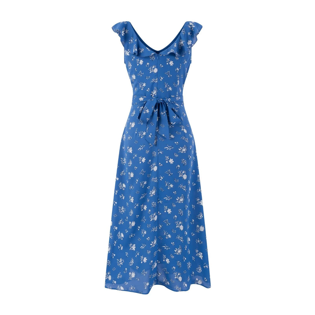 Women's Ruffle V-Neck Lace-Up Flutter-Sleeve Dress