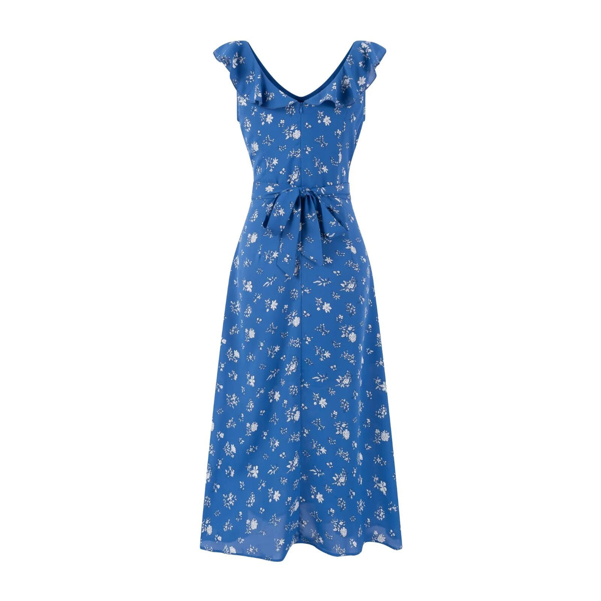 Women's Ruffle V-Neck Lace-Up Flutter-Sleeve Dress