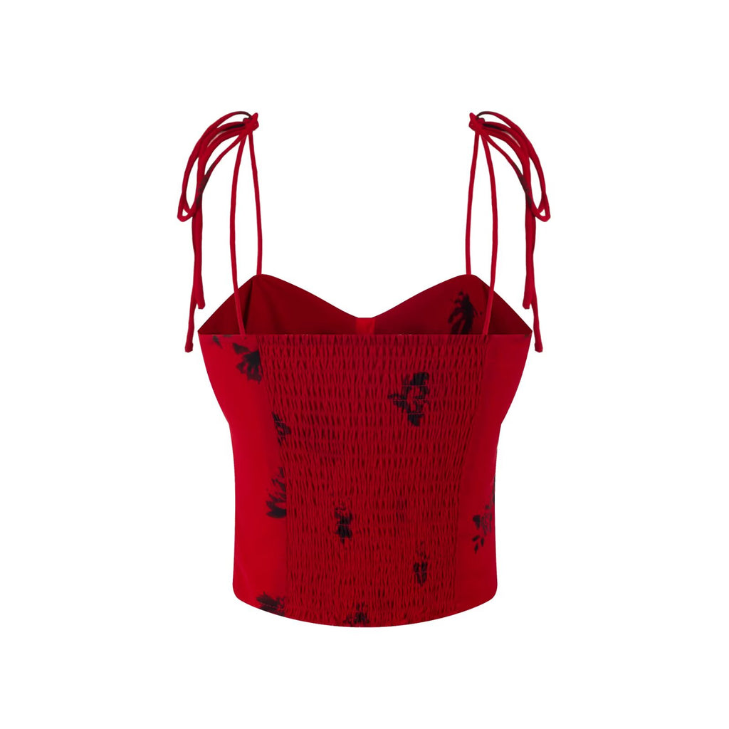 Floral V-Neck Tie-Shoulder Smocked Cami