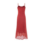 Women's Early Spring Summer Beach Vacation Lace Collar Red Background Polka Dots Printing Dress