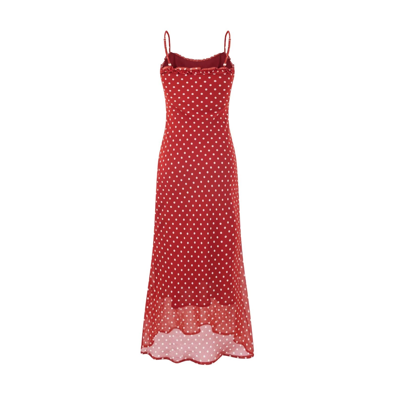 Women's Early Spring Summer Beach Vacation Lace Collar Red Background Polka Dots Printing Dress
