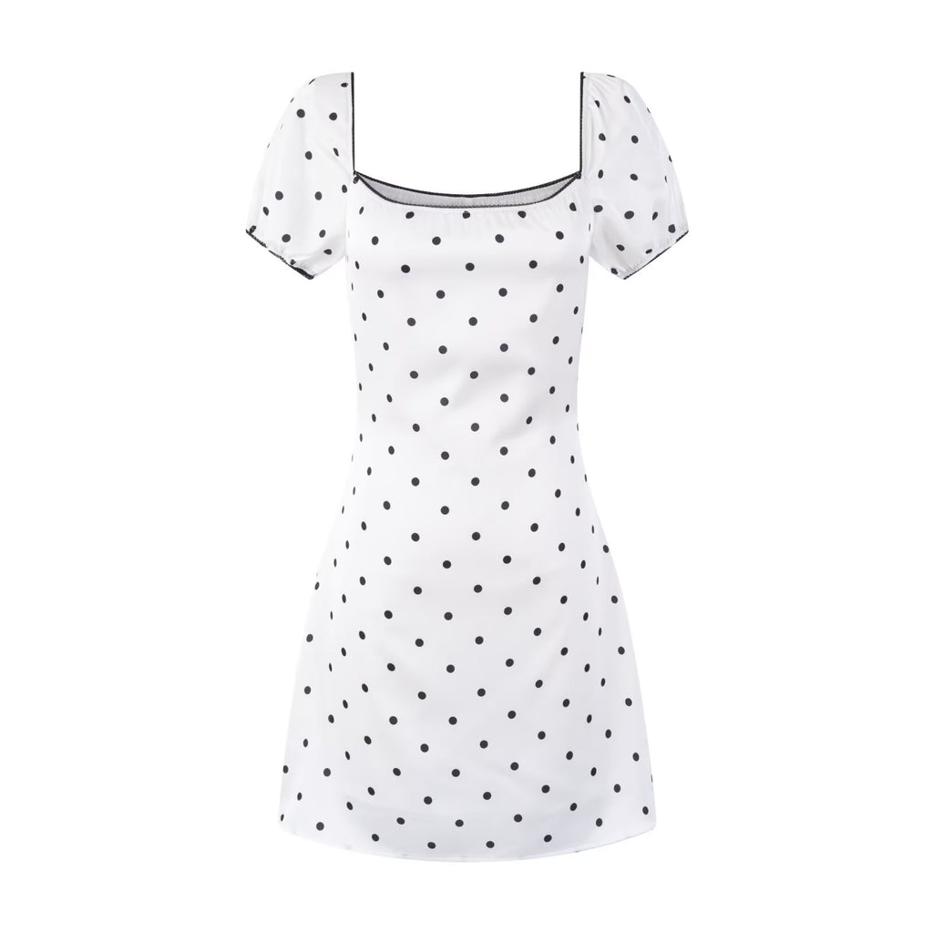 French Sweet Girl Square-Neck Off-Shoulder Puff Sleeve Waist Tight