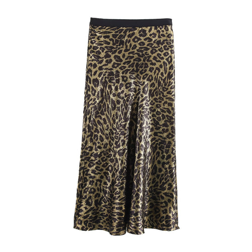 Women Mid Length Bronzing Leopard Print Double Layer Elastic Waist Fishtail Skirt