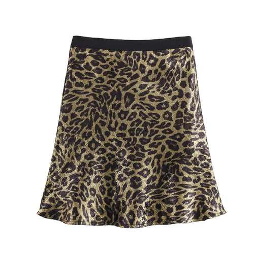 Spring Women Clothing Fashionable Short Bronzing Leopard Print Elastic Waist Double Circle Short Skirt