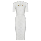 V-Neck Short-Sleeve Knit Bodycon Midi Dress