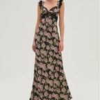 Women's Rose Floral Lace Backless Maxi Dress