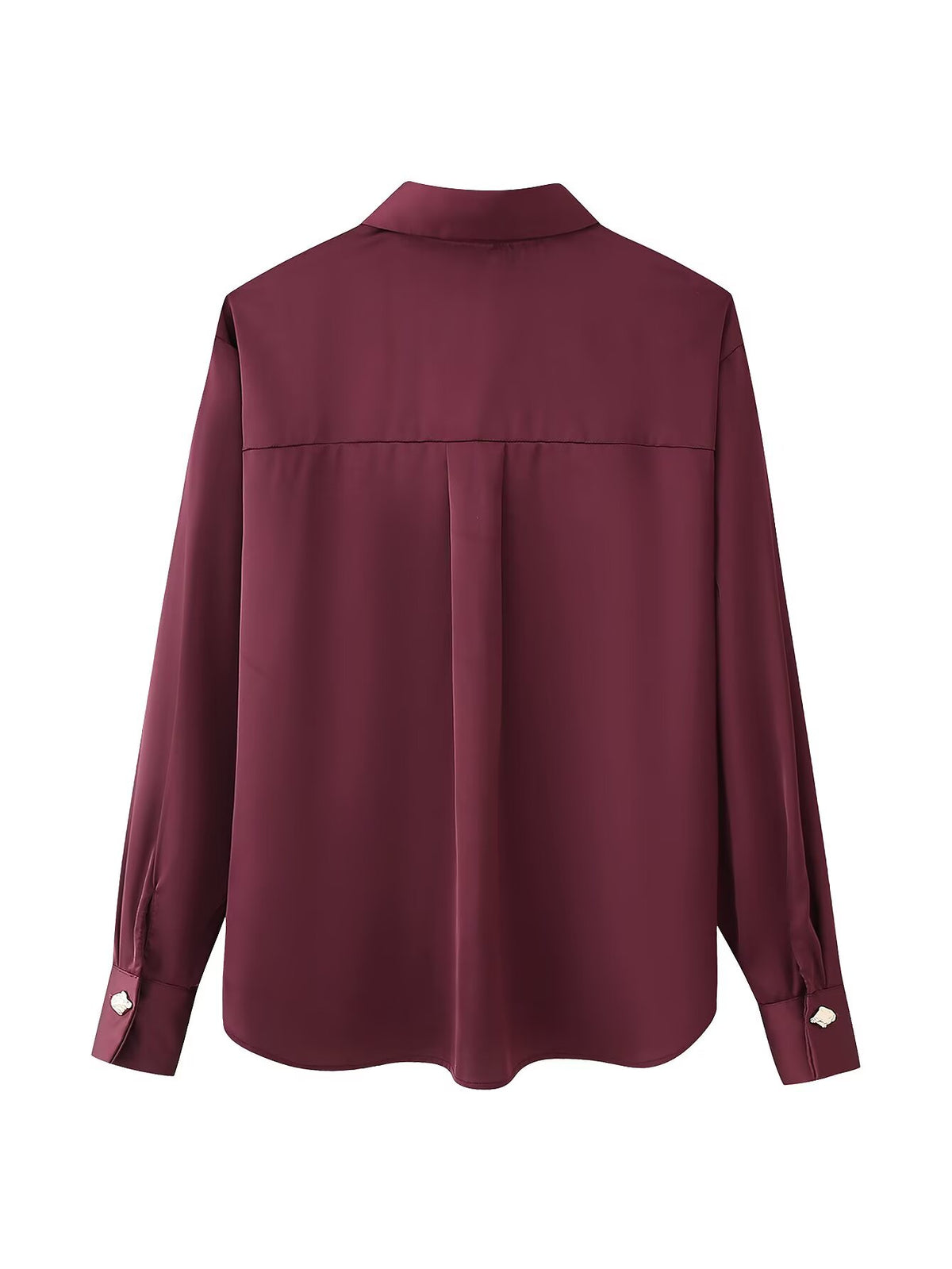 Women's Gold Decorated Row Button Silk Satin Texture Long Sleeve Shirt