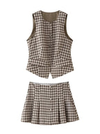 Women's Spring Summer Women Slim Plaid Vest Top Culottes