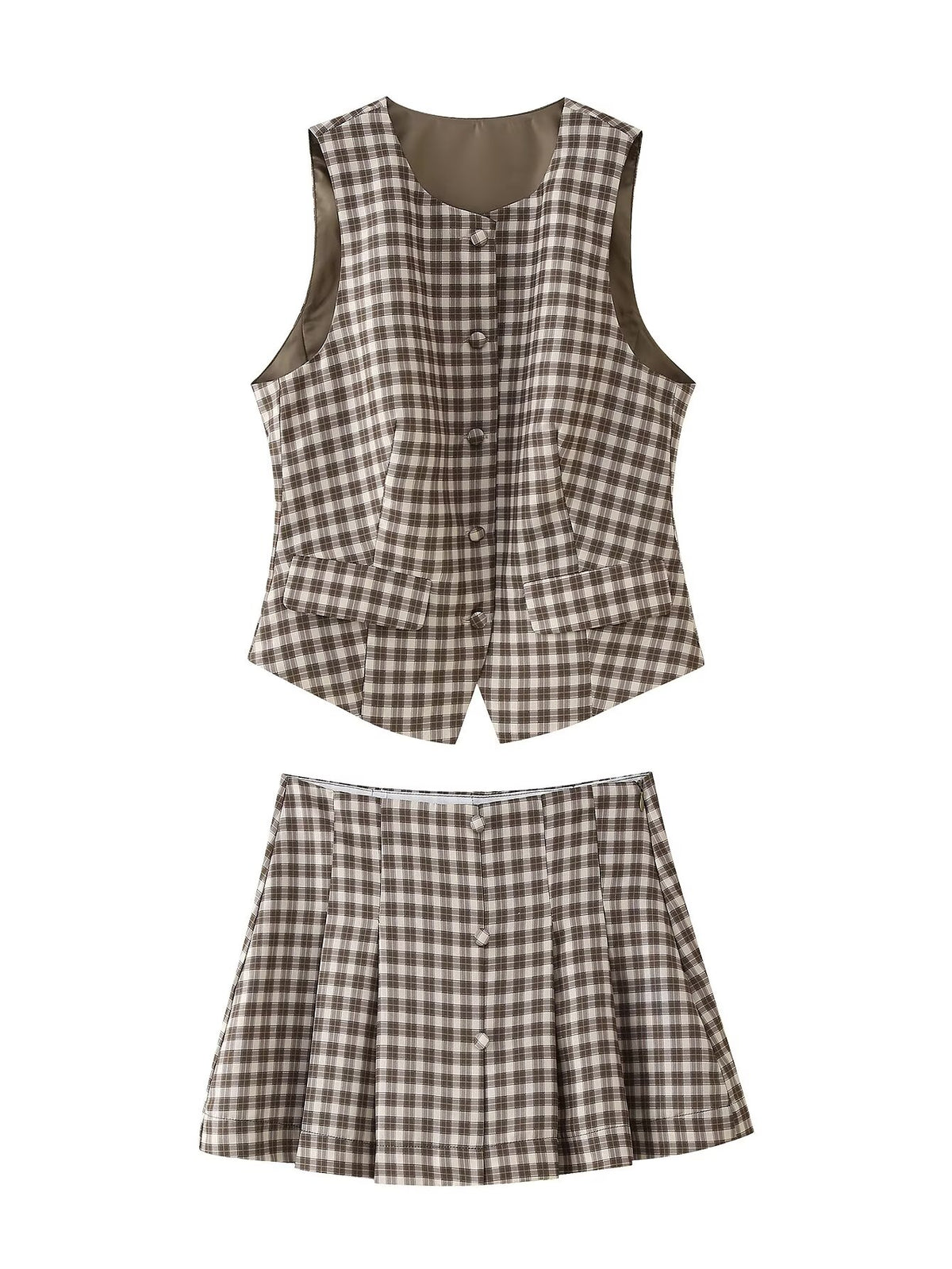 Women's Spring Summer Women Slim Plaid Vest Top Culottes