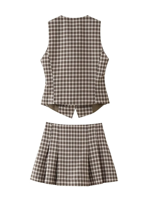 Spring Summer Women Slim Plaid Vest Top Culottes