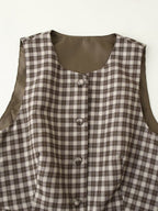 Women's Spring Summer Women Slim Plaid Vest Top Culottes