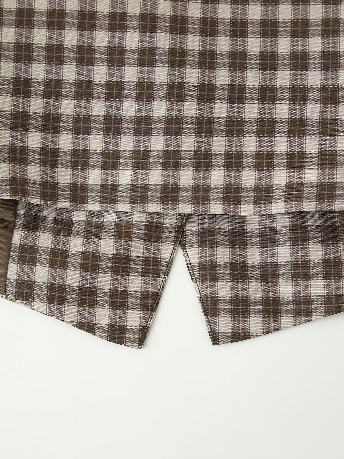 Women's Spring Summer Women Slim Plaid Vest Top Culottes