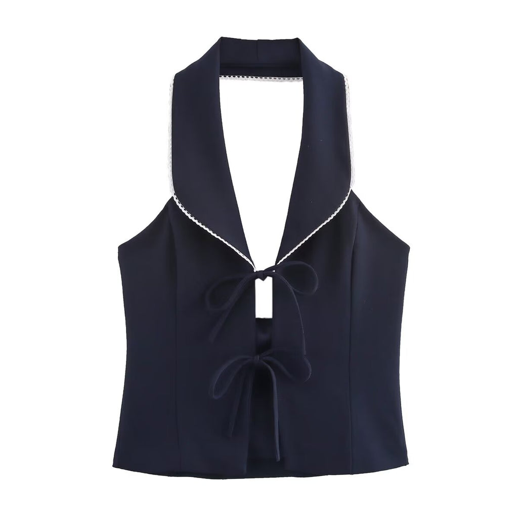 's Bowknot Decoration Stitching Hanging Collar Top Vest Jacket