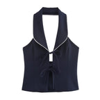 's Bowknot Decoration Stitching Hanging Collar Top Vest Jacket