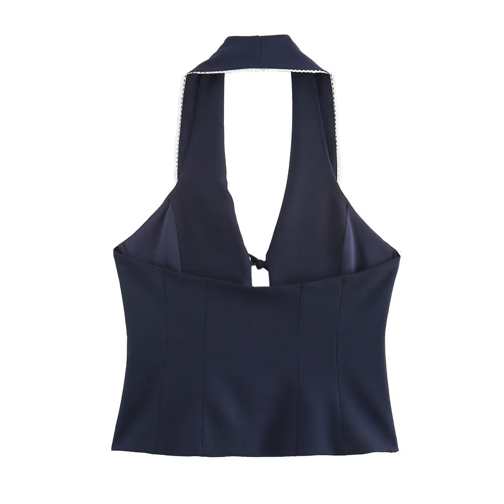 's Bowknot Decoration Stitching Hanging Collar Top Vest Jacket
