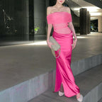Women's Spring Summer Sexy See through Stitching off Shoulder Dress